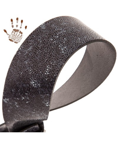 magrabò guitar straps | twin buckle tc embossed seurat grey 7 cm meccano silver buckle