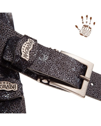 Guitar Strap Grey Certified Vegetable Tanned Leather 7 Cm Meccano Seurat Twin Buckle TC Embossed 