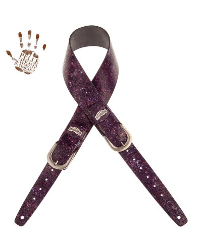 Guitar Strap Violet Certified Vegetable Tanned Leather 7 Cm Round Seurat Twin Buckle TC Embossed 