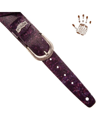 Tracolla per Chitarra e Basso Viola Vera Pelle Conciata Al Vegetale 7 Cm Round Seurat Twin Buckle TC Embossed 