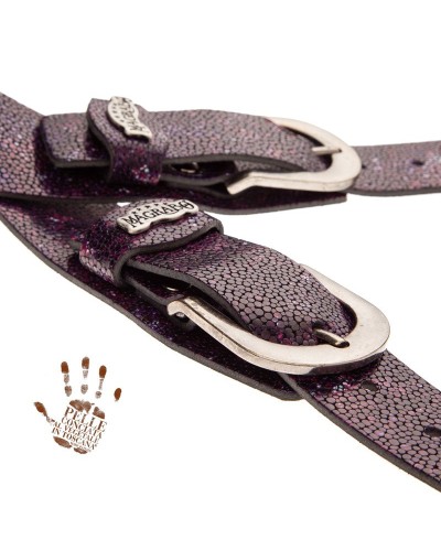 Guitar Strap Violet Certified Vegetable Tanned Leather 7 Cm Round Seurat Twin Buckle TC Embossed 