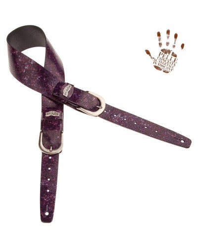 Guitar Strap Violet Certified Vegetable Tanned Leather 7 Cm Round Seurat Twin Buckle TC Embossed 