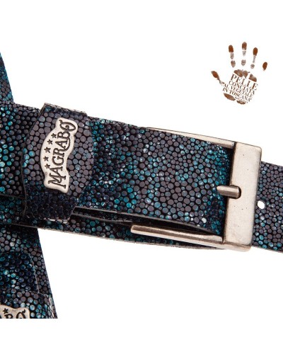 magrabò guitar straps | twin buckle tc embossed seurat petrolio 7 cm squared silver buckle