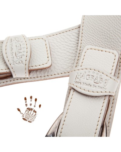 Guitar Strap White Certified Vegetable Tanned Leather 7 Cm Skull & Roses Twin Buckle TS Core 