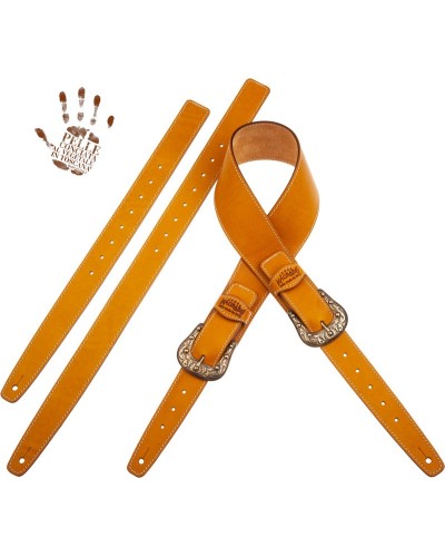 Guitar Strap Yellow Certified Vegetable Tanned Leather 7 Cm Sun Twin Buckle TS Core 