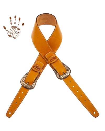 Guitar Strap Yellow Certified Vegetable Tanned Leather 7 Cm Sun Twin Buckle TS Core 