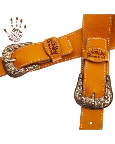 Guitar Strap Yellow Certified Vegetable Tanned Leather 7 Cm Sun Twin Buckle TS Core 