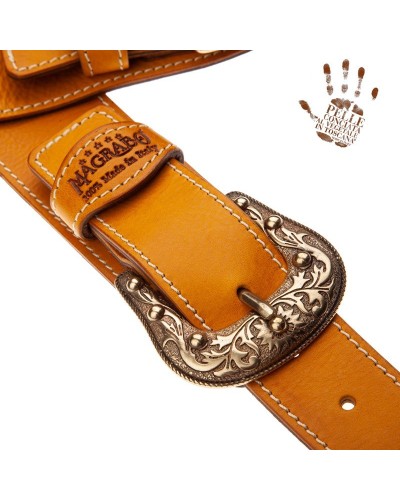 Guitar Strap Yellow Certified Vegetable Tanned Leather 7 Cm Sun Twin Buckle TS Core 