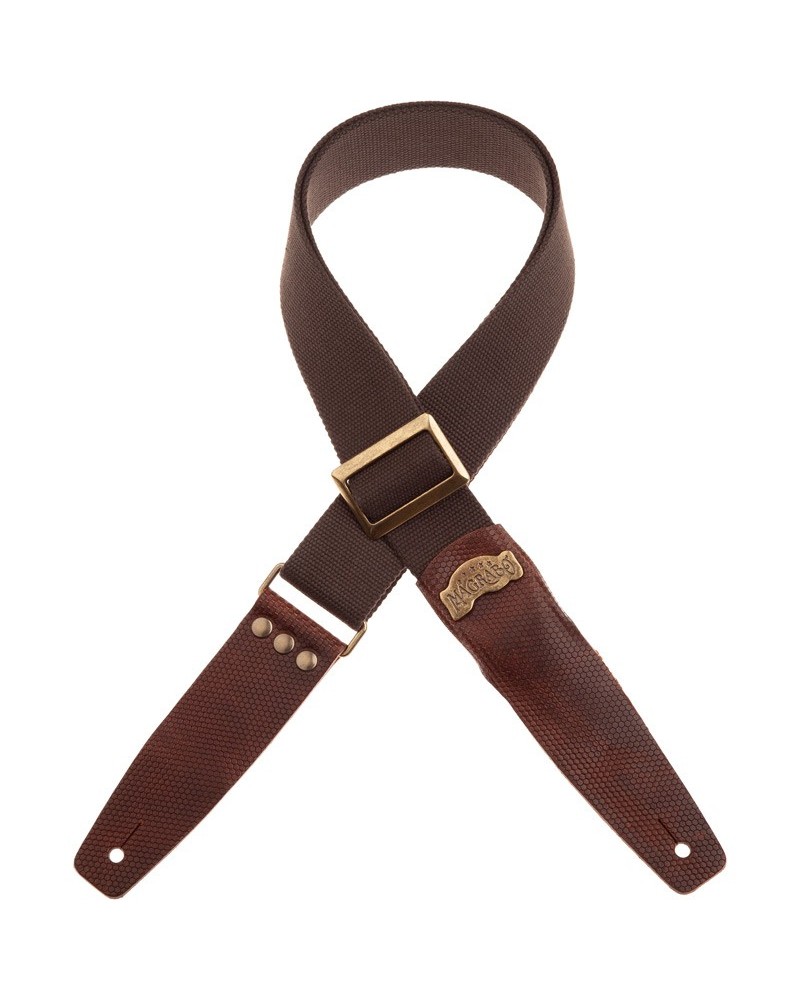 Guitar Strap Brown Cotton And Genuine Leather 5 Cm Twinkle Stripe SC Cotton 