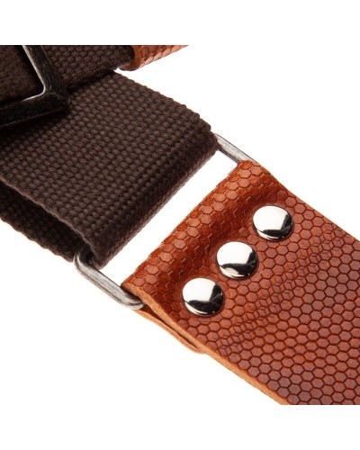 Guitar Strap Brown Cotton And Genuine Leather 5 Cm Twinkle Stripe SC Cotton 