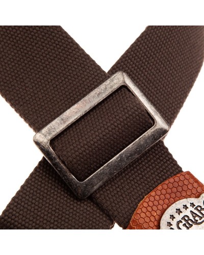 Guitar Strap Brown Cotton And Genuine Leather 5 Cm Twinkle Stripe SC Cotton 