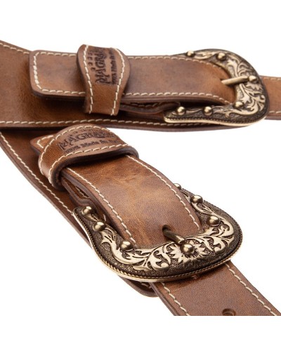 Guitar Strap Brown Genuine Leather 7 Cm Sun GreenHead 959 Twin Buckle TS Aged 