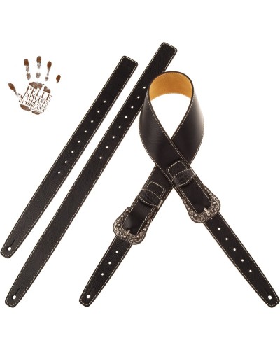 Tracolla per Chitarra e Basso Nero Vera Pelle Conciata Al Vegetale 7 Cm Sun Twin Buckle TS Core 