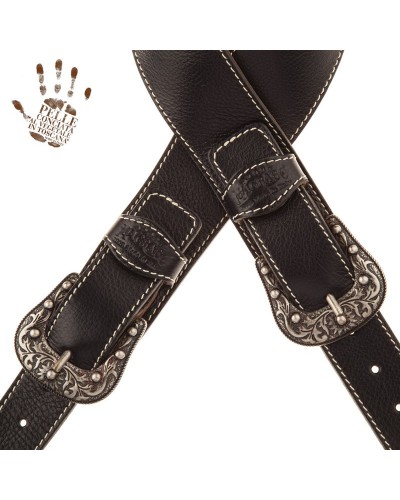 Tracolla per Chitarra e Basso Nero Vera Pelle Conciata Al Vegetale 7 Cm Sun Twin Buckle TS Core 