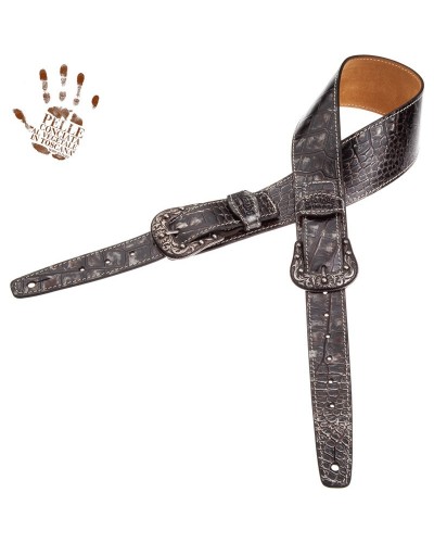 Tracolla per Chitarra e Basso Nero Vera Pelle Conciata Al Vegetale 7 Cm Sun Cocco Dalma Twin Buckle TS Embossed 