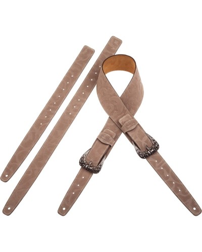 magrabò guitar straps | twin buckle ts embossed damasco beige 7 cm skull & roses silver buckle