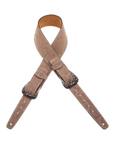 magrabò guitar straps | twin buckle ts embossed damasco beige 7 cm skull & roses silver buckle