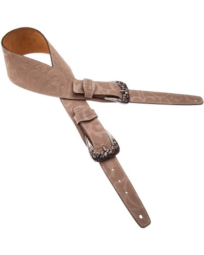 magrabò guitar straps | twin buckle ts embossed damasco beige 7 cm skull & roses silver buckle