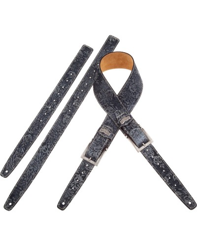 magrabò guitar straps | twin buckle ts embossed rosa blue 7 cm meccano silver buckle