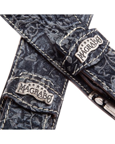 Tracolla per Chitarra e Basso Blu Vera Pelle Conciata Al Vegetale 7 Cm Meccano Twin Buckle TS Embossed 