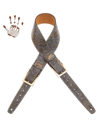 Guitar Strap White Certified Vegetable Tanned Leather 7 Cm Meccano Seurat Twin Buckle TS Embossed 