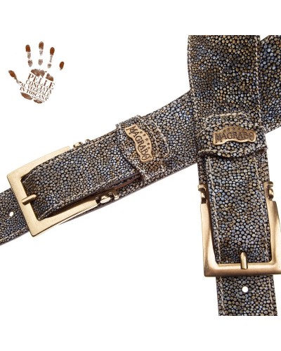 magrabò guitar straps | twin buckle ts embossed seurat white 7 cm meccano brass buckle