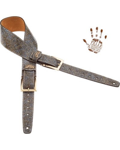 Guitar Strap White Certified Vegetable Tanned Leather 7 Cm Meccano Seurat Twin Buckle TS Embossed 