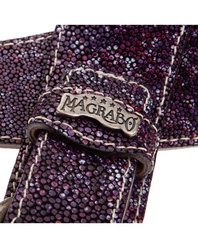 Guitar Strap Violet Certified Vegetable Tanned Leather 7 Cm Skull & Roses Seurat Twin Buckle TS Embossed 