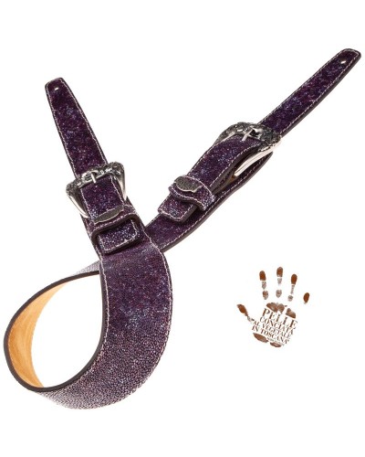 Guitar Strap Violet Certified Vegetable Tanned Leather 7 Cm Skull & Roses Seurat Twin Buckle TS Embossed 