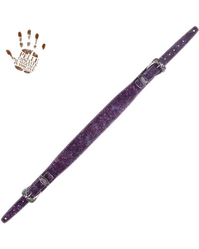 Guitar Strap Violet Certified Vegetable Tanned Leather 7 Cm Skull & Roses Seurat Twin Buckle TS Embossed 