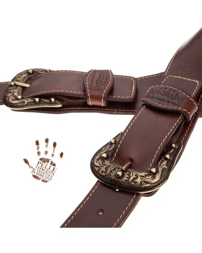 Guitar Strap Brown Certified Vegetable Tanned Leather 7 Cm Sun Twin Buckle TS Stone Washed 