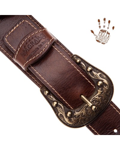 Guitar Strap Brown Certified Vegetable Tanned Leather 7 Cm Sun Twin Buckle TS Stone Washed 