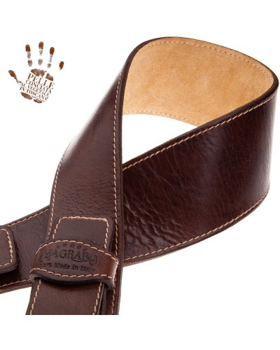 Tracolla per Chitarra e Basso Marrone Vera Pelle Conciata Al Vegetale 7 Cm Sun Twin Buckle TS Stone Washed 