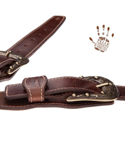 Tracolla per Chitarra e Basso Marrone Vera Pelle Conciata Al Vegetale 7 Cm Sun Twin Buckle TS Stone Washed 