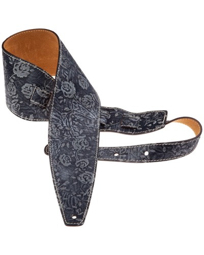 Guitar Strap Blu Genuine Leather 10 Cm Holes HS Embossed 