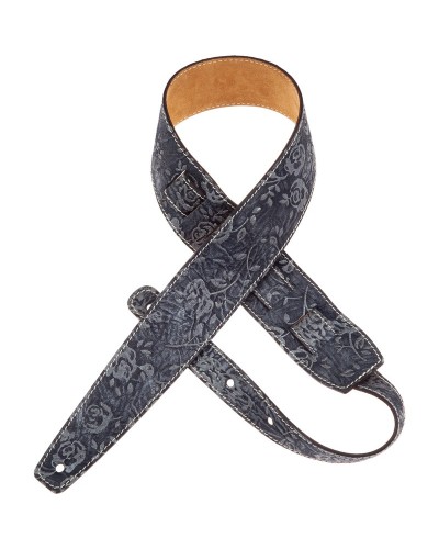 Guitar Strap Blu Genuine Leather 6 Cm Holes HS Embossed 