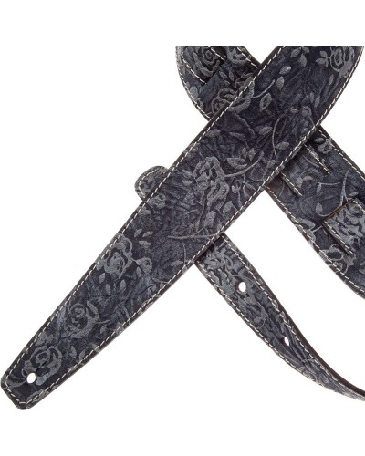 Guitar Strap Blu Genuine Leather 6 Cm Holes HS Embossed 