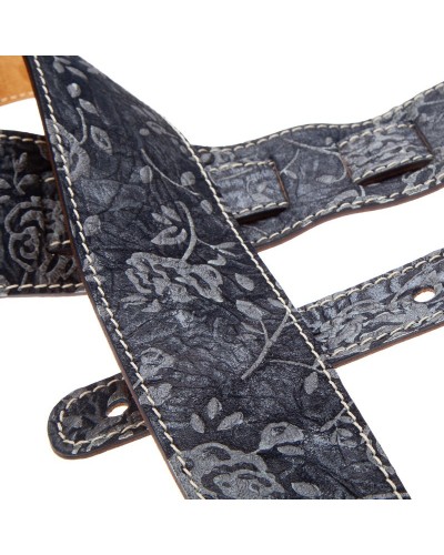 Guitar Strap Blu Genuine Leather 6 Cm Holes HS Embossed 