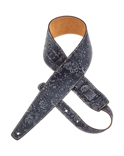 Guitar Strap Blu Genuine Leather 8 Cm Holes HS Embossed 