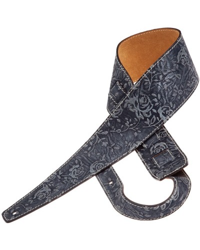 Guitar Strap Blu Genuine Leather 8 Cm Holes HS Embossed 