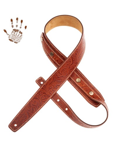 magrabò guitar straps | buttons bs embossed flores brown 5 cm