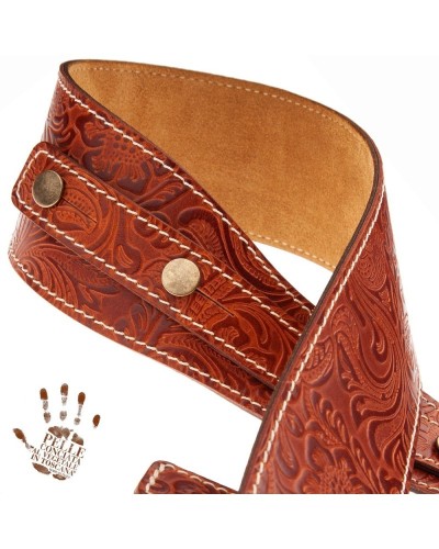 magrabò guitar straps | buttons bs embossed flores brown 7 cm