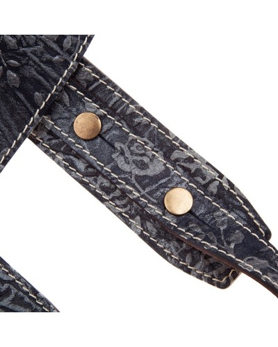 Guitar Strap Blu Certified Vegetable Tanned Leather 5 Cm Buttons BS Embossed 