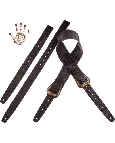 Guitar Strap Black Certified Vegetable Tanned Leather 7 Cm Sun Cocco Pros Twin Buckle TC Embossed 