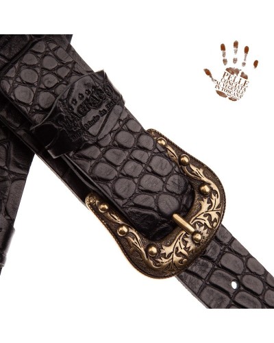 Guitar Strap Black Certified Vegetable Tanned Leather 7 Cm Sun Cocco Pros Twin Buckle TC Embossed 