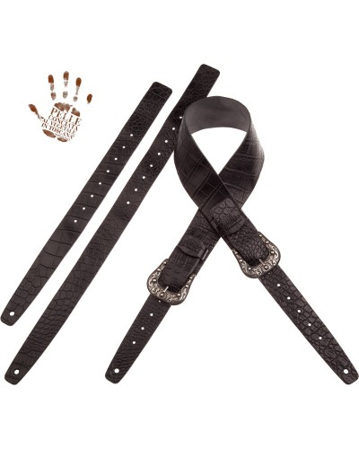 Guitar Strap Black Certified Vegetable Tanned Leather 7 Cm Sun Cocco Pros Twin Buckle TC Embossed 