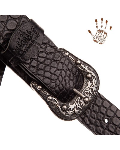 Tracolla per Chitarra e Basso Nero Vera Pelle Conciata Al Vegetale 7 Cm Sun Cocco Pros Twin Buckle TC Embossed 