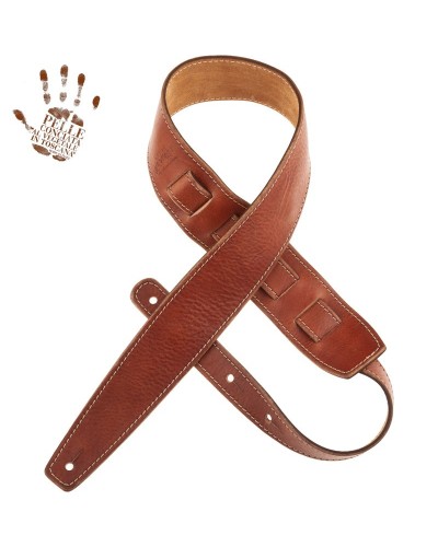 Guitar Strap Brown Certified Vegetable Tanned Leather 6 Cm Holes HS Stone Washed 