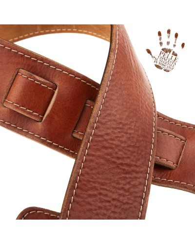 Guitar Strap Brown Certified Vegetable Tanned Leather 6 Cm Holes HS Stone Washed 