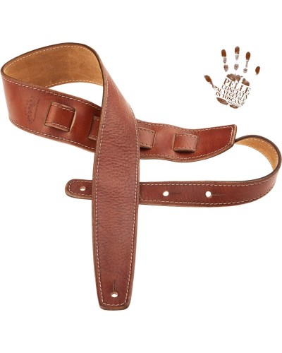 Guitar Strap Brown Certified Vegetable Tanned Leather 6 Cm Holes HS Stone Washed 